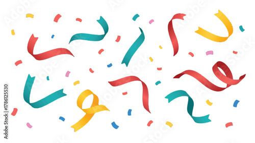 Festive Celebration Elements Colorful Ribbons and Confetti for Joyful Occasions and Parties