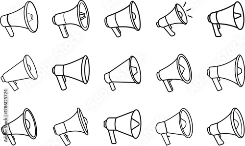 Megaphone Icon Outline Set Loudspeaker and Announcement Line Art Collection