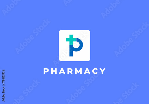 letter P icon, pharmacy illustration symbol plus logo vector