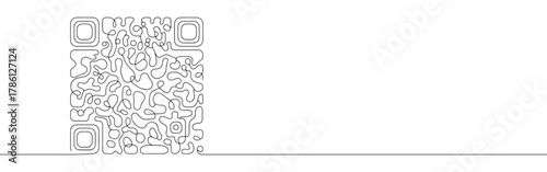 Continuous one line drawing of a QR code. Concept of quick response, digital link and modern technology