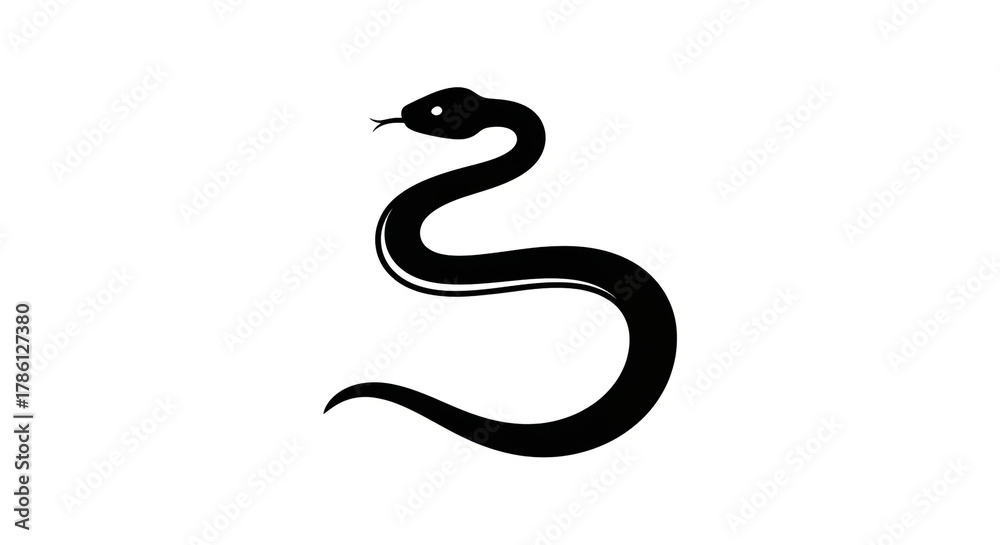 Obraz premium Striking black snake silhouette, poised and ready for action, symbolizing power and transformation, perfect for dynamic branding and bold designs.