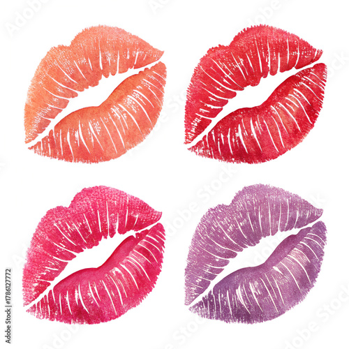  Colorful lipstick kiss marks, element set on transparent background
