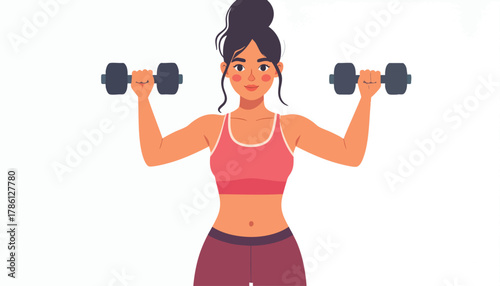 A woman is lifting dumbbells, exercising, and working out.