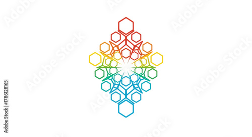 Abstract AI Data Network Icon with Gradient Hexagons: Futuristic Technology Structure and Colorful Connection
