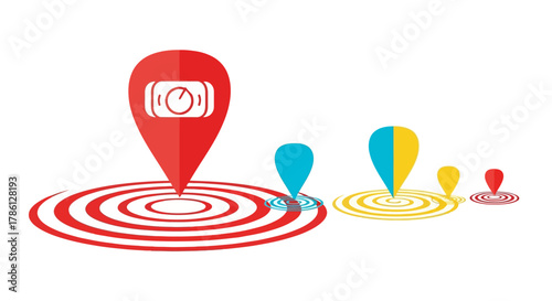 Optimized Performance and Accuracy Icon with Red Location Pin Hitting Bullseye Target