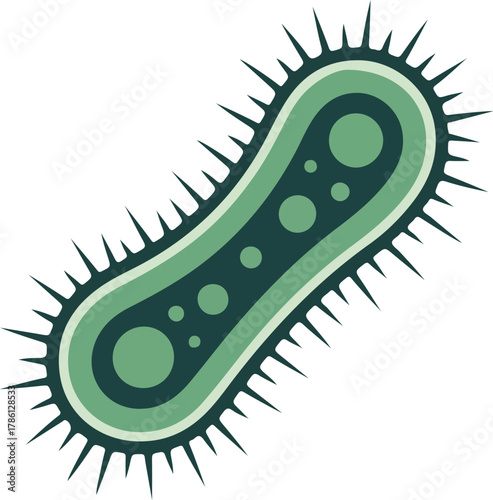 Elongated Bacteria Microbe with Spiky Appendages microorganism