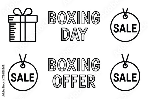 Boxing Day sale offer with gift box and sale tags illustration