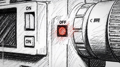 Animated sketch drawing of a vintage film projector, black and white artistic illustration for cinema and media concepts.