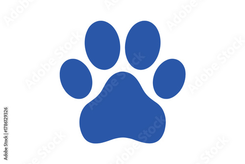 A single blue paw print is shown against a white background.