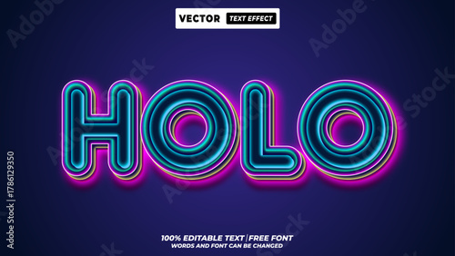 Holo colorful neon glow style 3d editable vector text effect. Futuristic glow-style typography design for cyberspace game headlines and marketing templates.