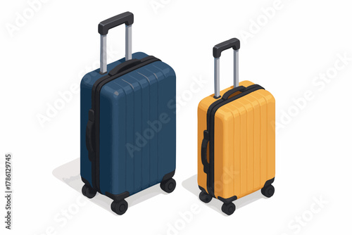hard-shell suitcases with wheels and extended handles, ideal for representing travel or vacation themes. Isometric Generative ai vector colorful illustration.