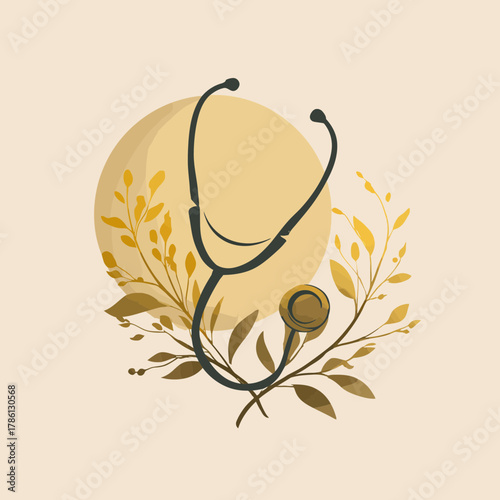 Stethoscope in floral design on a beige background