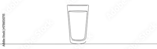Continuous one line drawing of a glass of water. Concept of hydration, health and refreshment