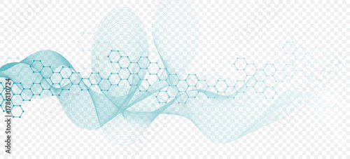 Health care or medical abstract background with hexagons, lines and dots. Scientific innovation banner template concept. Biology and pharmaceutical technology background. illustration.