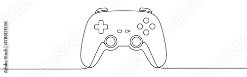 Continuous one line drawing of a video game controller. Concept of gaming, entertainment and technology