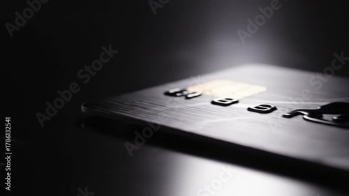 Minimalist shallow depth of field shot of a golden object, likely a cracker, on a dark plate with a spotlight beam.