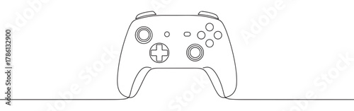 Continuous one line drawing of a video game controller. Concept of gaming, entertainment and technology