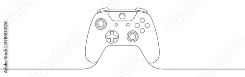 Continuous one line drawing of a video game controller. Concept of gaming, entertainment and technology