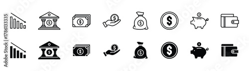 Money line and glyph icons. Vector illustration currency exchange, payment, withdraw, wallet, invoice, receipt icon pictogram for banking. EPS 10