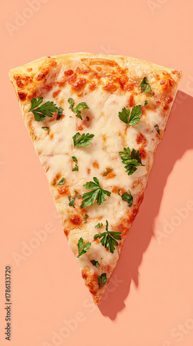 Slice of pizza on wooden board