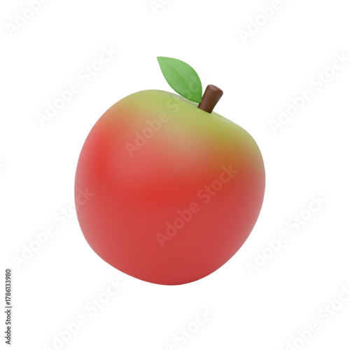 Stylized 3D apple fruit icon with a smooth gradient. A modern digital graphic element for web and app design, cute vector-like illustration isolated on white background