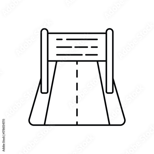 A road with a horizontal barrier featuring dashed central line and short horizontal lines on the barrier