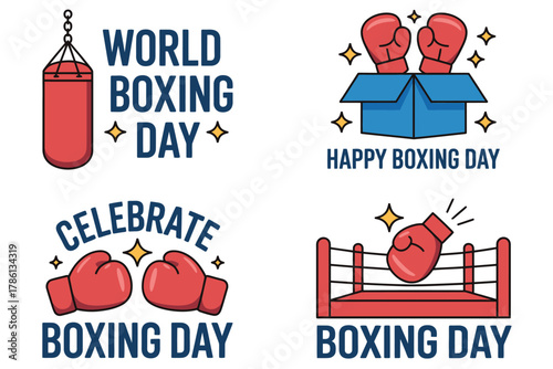 Boxing Day celebration with boxing equipment and festive elements