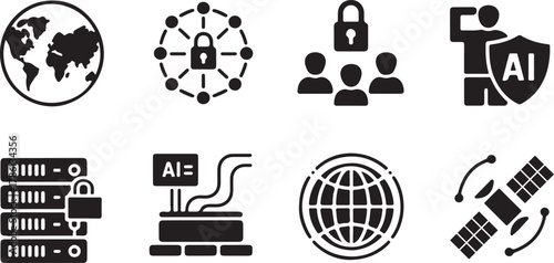 Technology and Security Network Icons earth globe