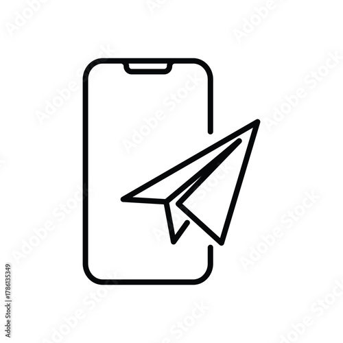 A smartphone outline with a paper airplane