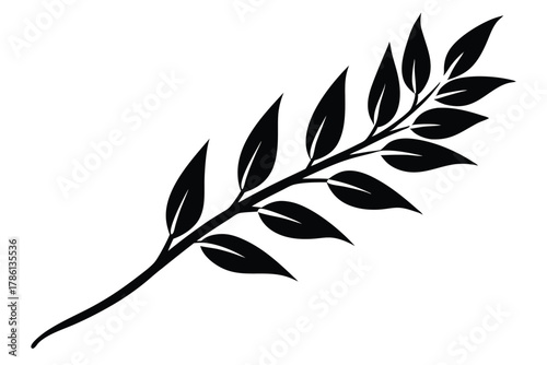 oat branch black and white silhouette on white background