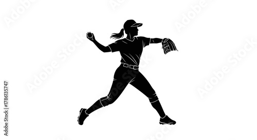Powerful softball pitcher winds up for a dynamic throw, showcasing strength, skill, and determination on the field, a vector graphic perfect for sports teams