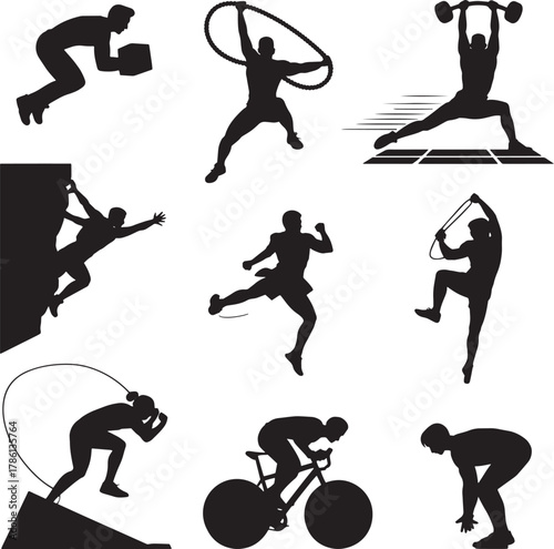 Athletic silhouettes engaged in diverse physical activities athlete fitness