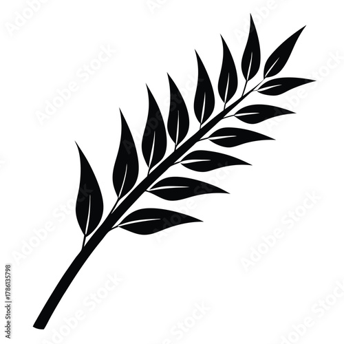 oat branch black and white silhouette on white background