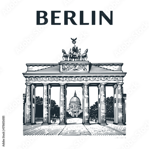 Old Berlin Travel engraved black white illustration	