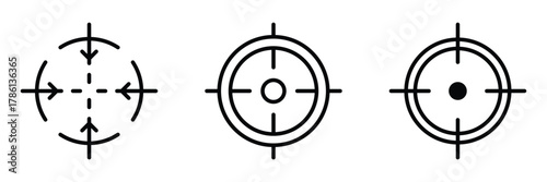 Target icon set. Goal symbol collection. Simple target with different style. Hitting the bullseye icons. Archery target sign. Vector illustration