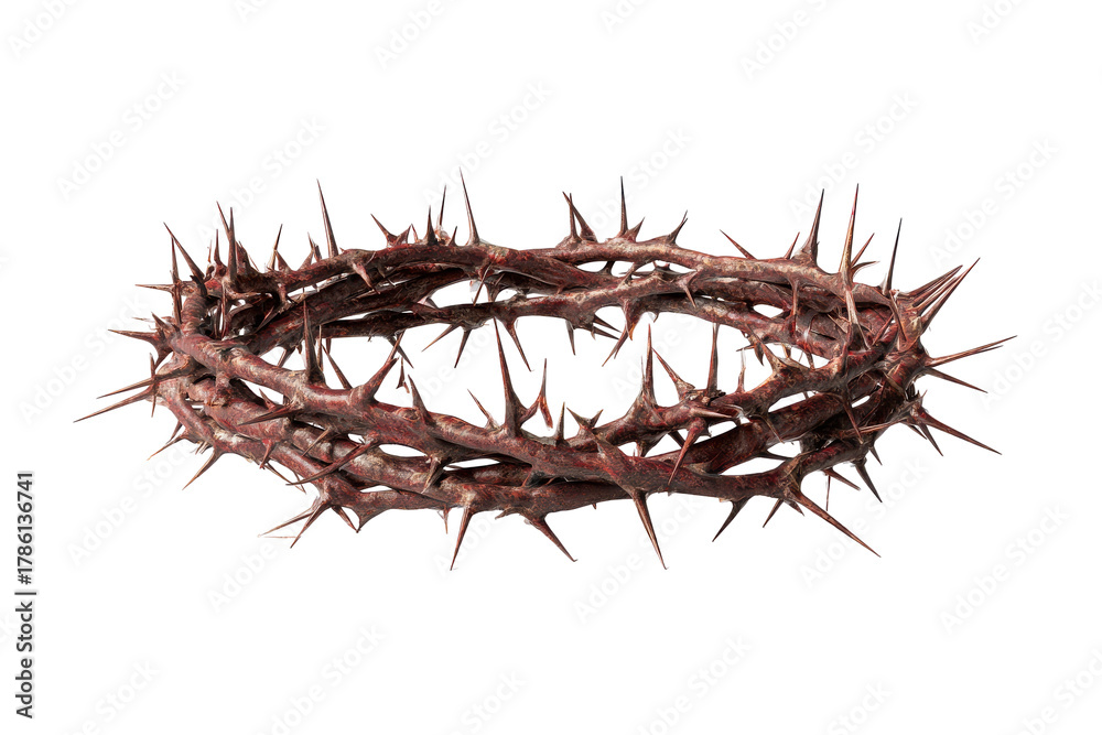Obraz premium Crown of thorns religious symbol isolated on transparent background. Religious symbolism of a thorny crown isolated on white background.