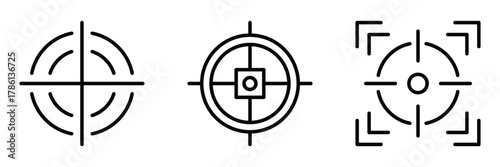 Target icon set. Goal symbol collection. Simple target with different style. Hitting the bullseye icons. Archery target sign. Vector illustration