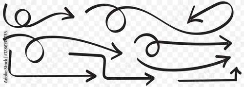 Doddle arrow set. Crayon arrow sketches collection. Hand drawn arrow illustration. Line sketch Hand drawn arrow decoration element icon set vector illustration. EPS 10.