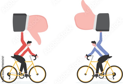 Different individual way, different business direction or team conflict, opposite decision, contrast or disagreement concept,

