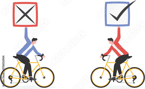 Different individual way, different business direction or team conflict, opposite decision, contrast or disagreement concept,

