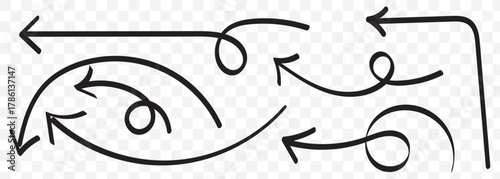 Doddle arrow set. Crayon arrow sketches collection. Hand drawn arrow illustration Straight hand drawn arrow. Pointing right arrow On Transparent Background. EPS 10.