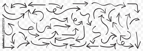 Doddle arrow set. Crayon arrow sketches collection. Hand drawn arrow illustration Straight hand drawn arrow. Pointing right arrow On Transparent Background. EPS 10.