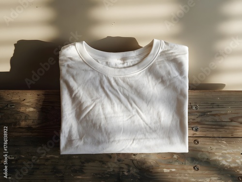 Folded white cotton T-shirt with natural wrinkles