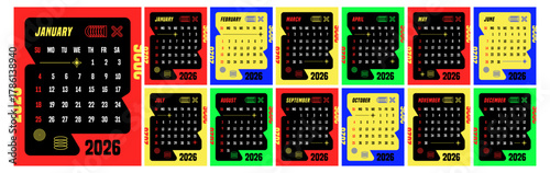 Vibrant Abstract Shape calendar template for 2026 year