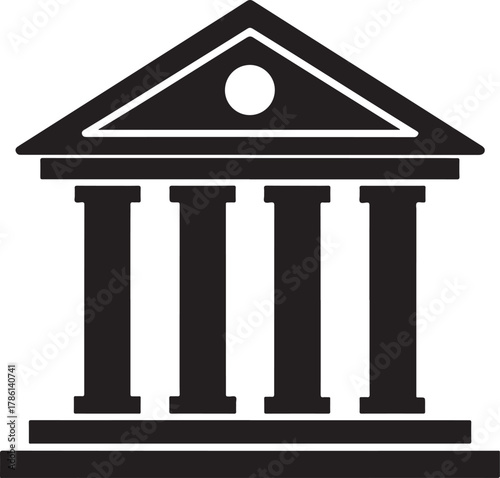 Classical Building Facade Silhouette with Columns and Pediment Keywords: building, architecture, classical, facade, columns, pediment, government, institution, education, history, law, justice