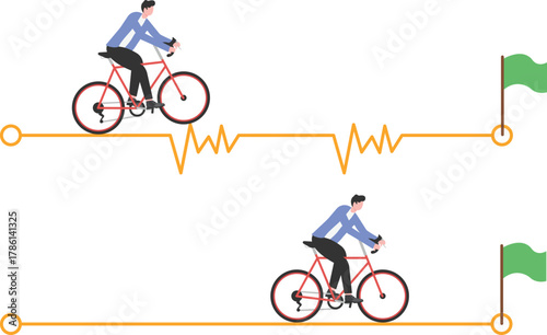 Easy or shortcut way to win business success or hard path and obstacle concept
