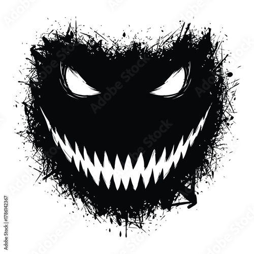 Scary monster face with sharp teeth isolated on white