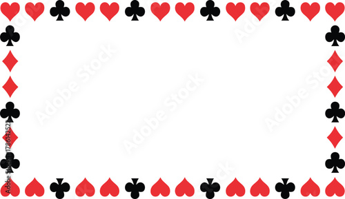 A border of playing card suits on a white background border, card, suit, heart, club, spade, diamond, playing, red, black, white, background, pattern, design, element, frame, edge, symbol, shape, 