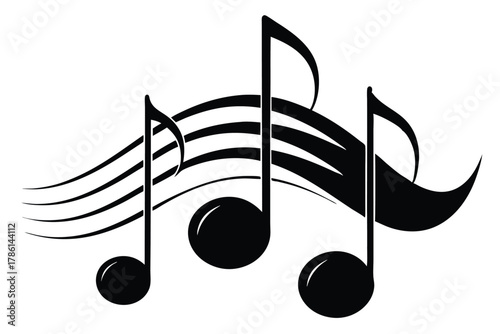 music notes icon black and white silhouette on white background