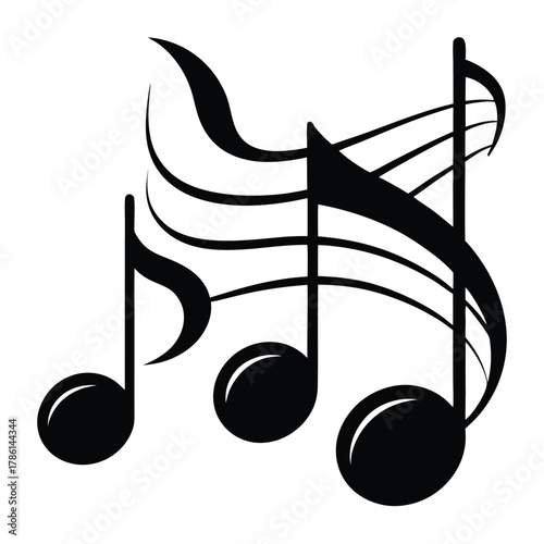 music notes icon black and white silhouette on white background